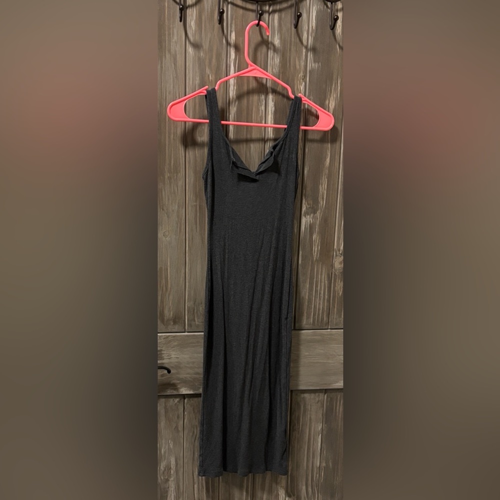 Commense Gray Ribbed Midi 100% 🌱 Cotton Sleeveless Dress XS